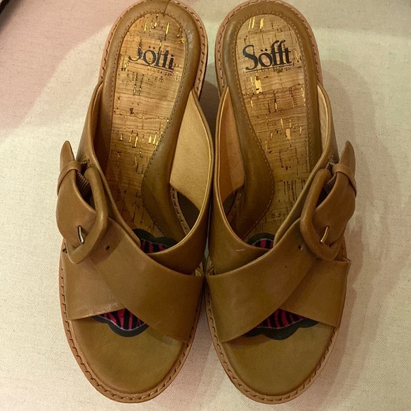 SOFFT Leather Sandals Cork Wedge Slide 9W - Picture 2 of 9